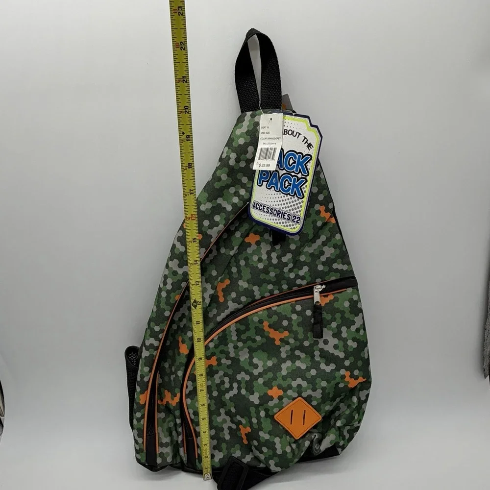 NWT 2016 Mystic Apparel Camo Sling Backpack School Bag Green Orange One Strap